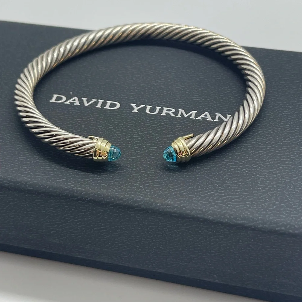 David Yurman Classic Cable Bracelet with 14K Yellow Gold and Blue Topaz, 5mm - Picture 1 of 11